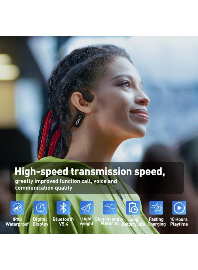 Uiosu Bone Conduction Swimming Headphones with LED Display, Bluetooth 5.4 Wireless Underwater Headphone, IPX8 Waterproof & Sweatproof, 10Hr Playtime for Running, Cycling(32G, Black) - Image 3